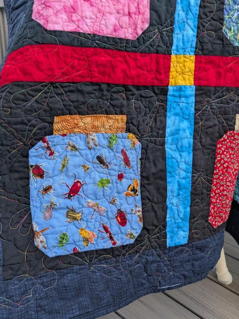 Bug Collection in Jars Quilt Black & Vibrant Colors 56 x 44